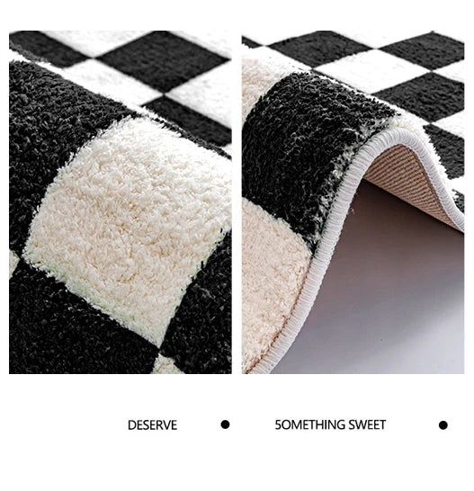 Fluffy, Soft, Plush Rugs, Black, White Lines, Washable