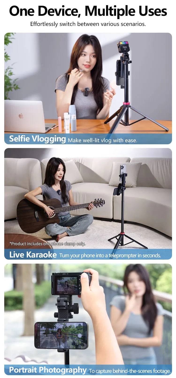 Camera Tripod, Bluetooth Remote, Double Cold Shoe Gimbal