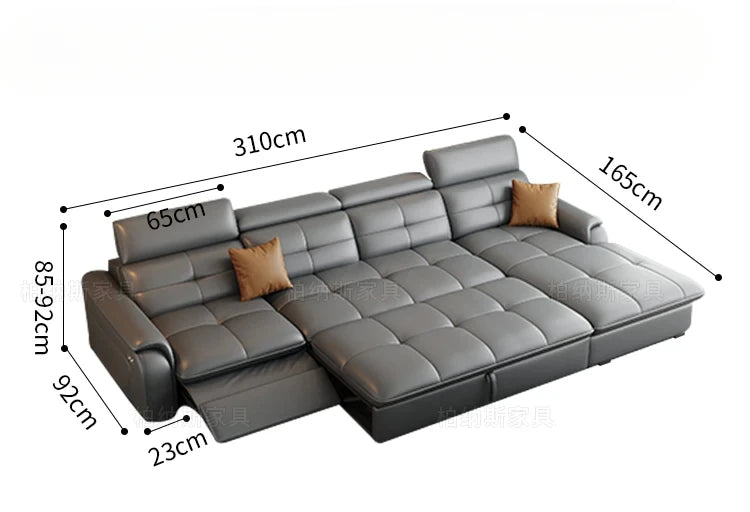 Genuine Leather Corner Sofa, Electric Reclining, Storage