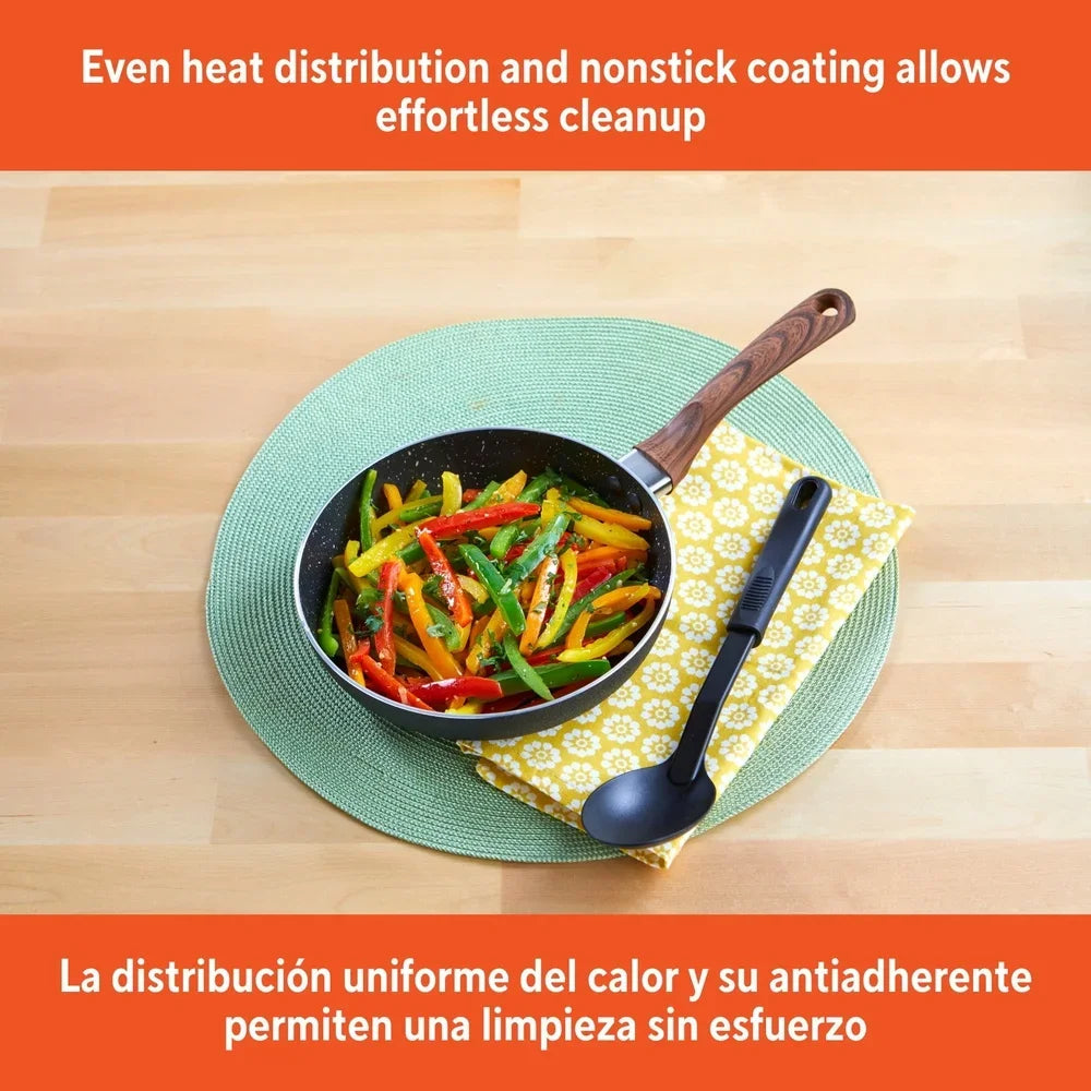 Nonstick Fry Pan Ergonomic Wood Look Handle