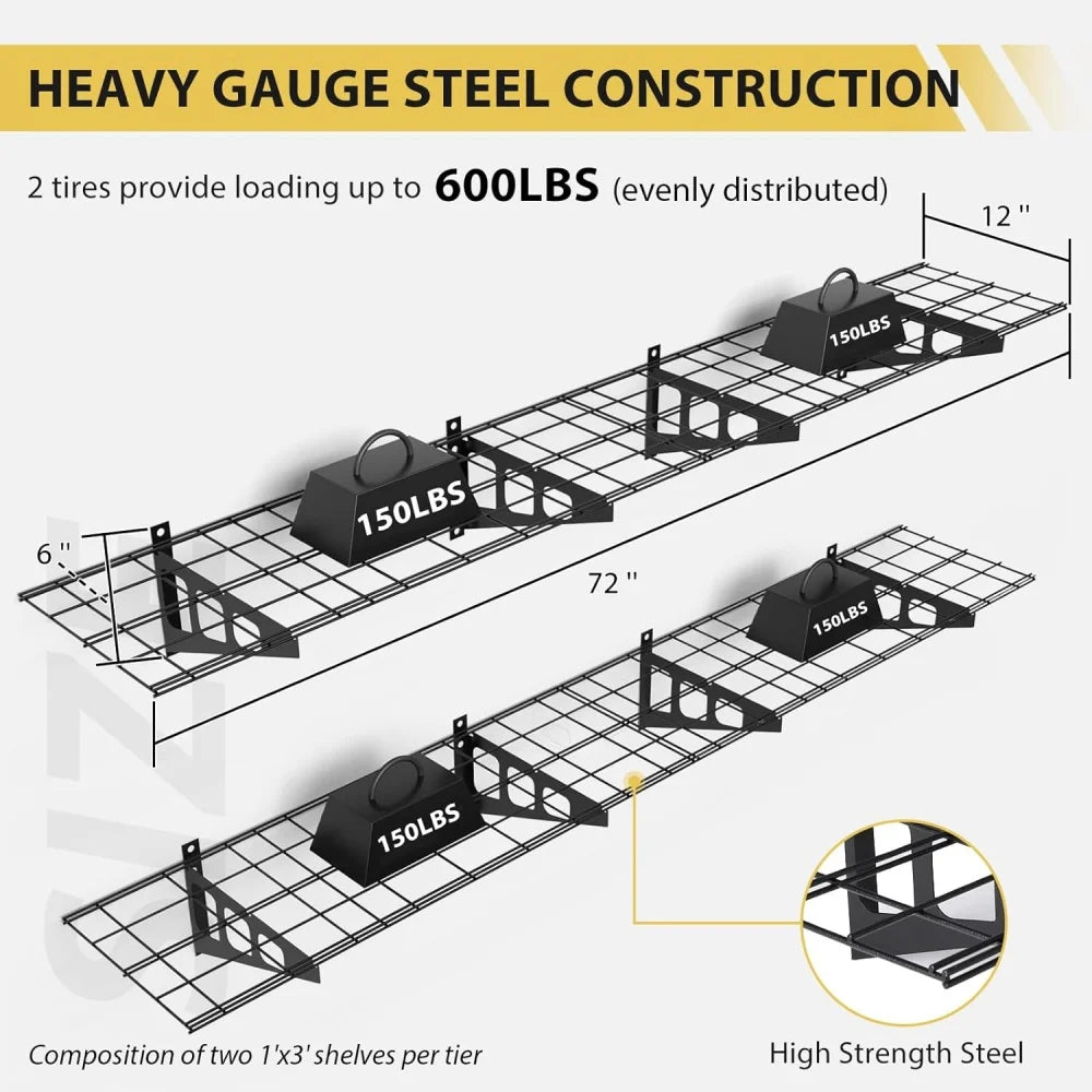 Garage Wall Shelving 2 Pcs 12x72 inch Wall Mounted