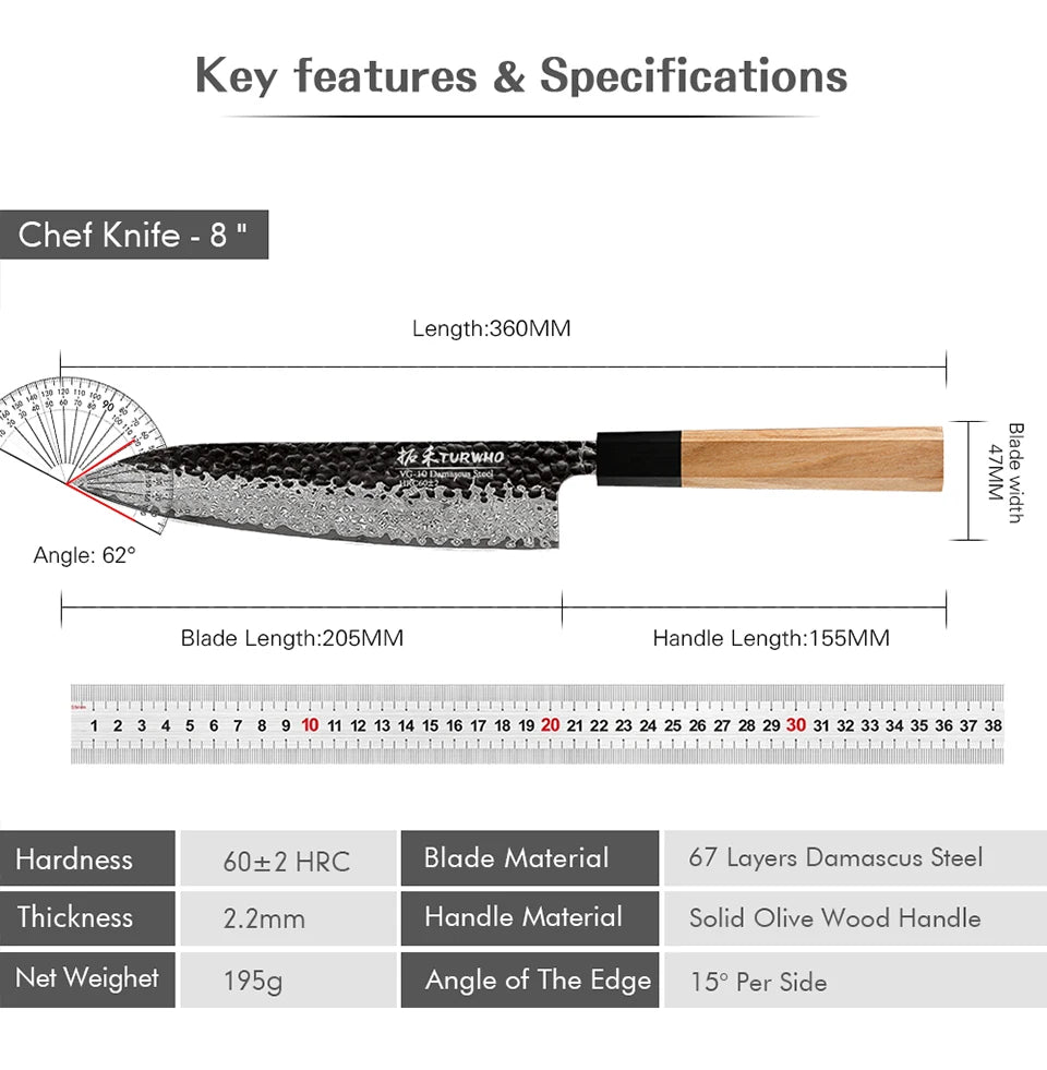 Japanese Chef's Knives 67 Layer Damascus Steel