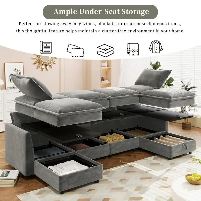6-Piece Modular Sofa Bed with Storage
