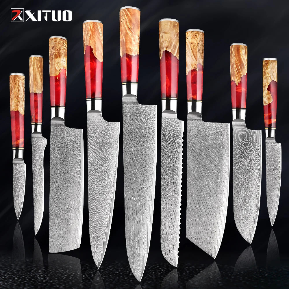 1-9Piece Damascus Steel Kitchen Knives Set