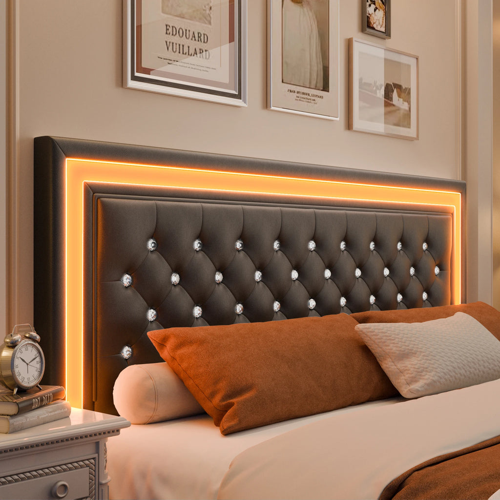 Queen Platform Bed Frame, 4 Drawers, LED Headboard