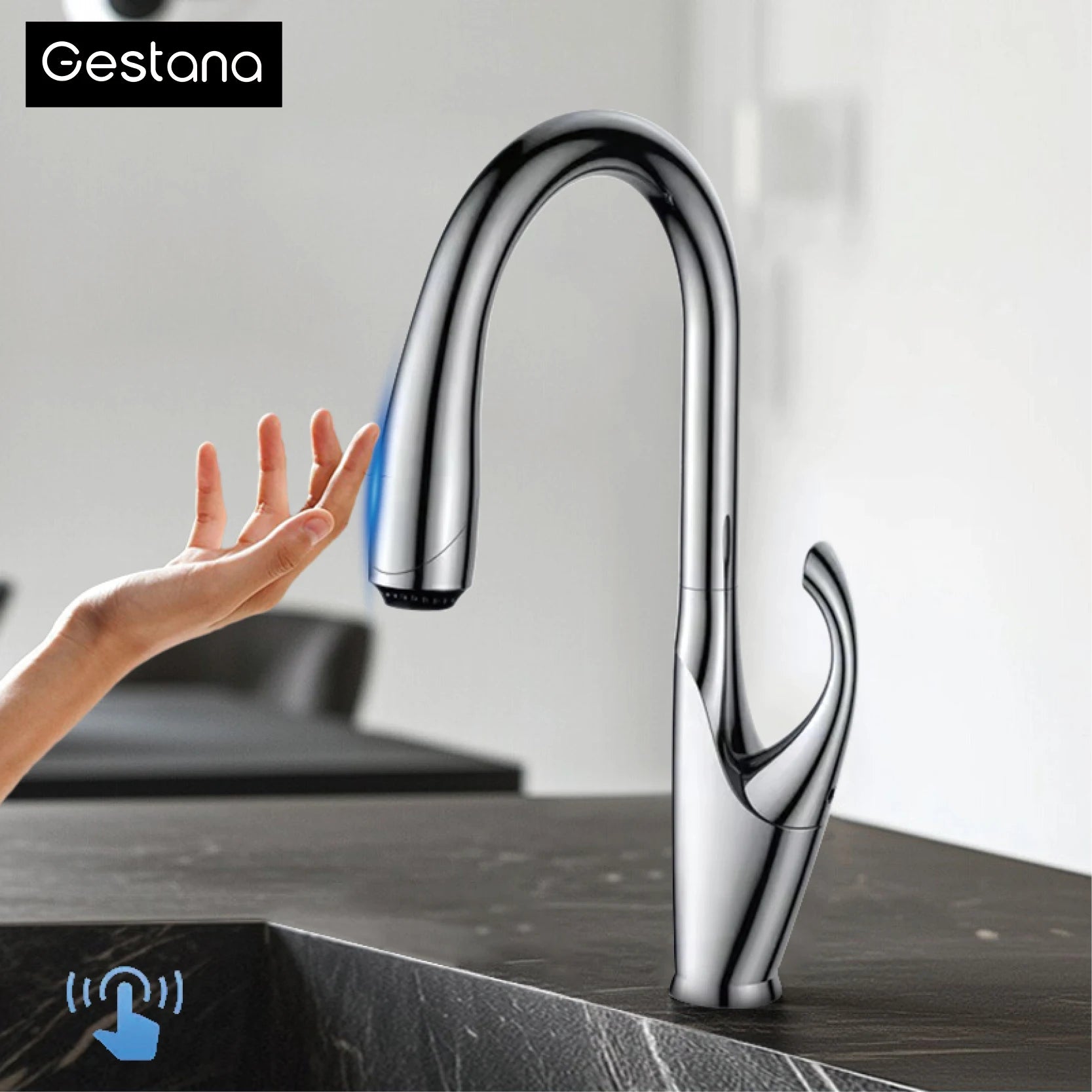 kitchen faucet, single handle, touch control, 3-function spray