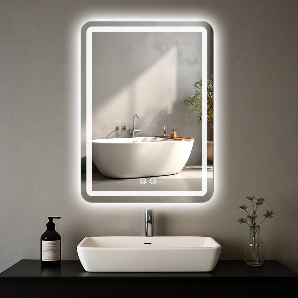 20x28 inch LED Bathroom Mirror Vanity Mirrors with Backlit Lights Fogless Makeup Mirror Wall Mounted with Demister