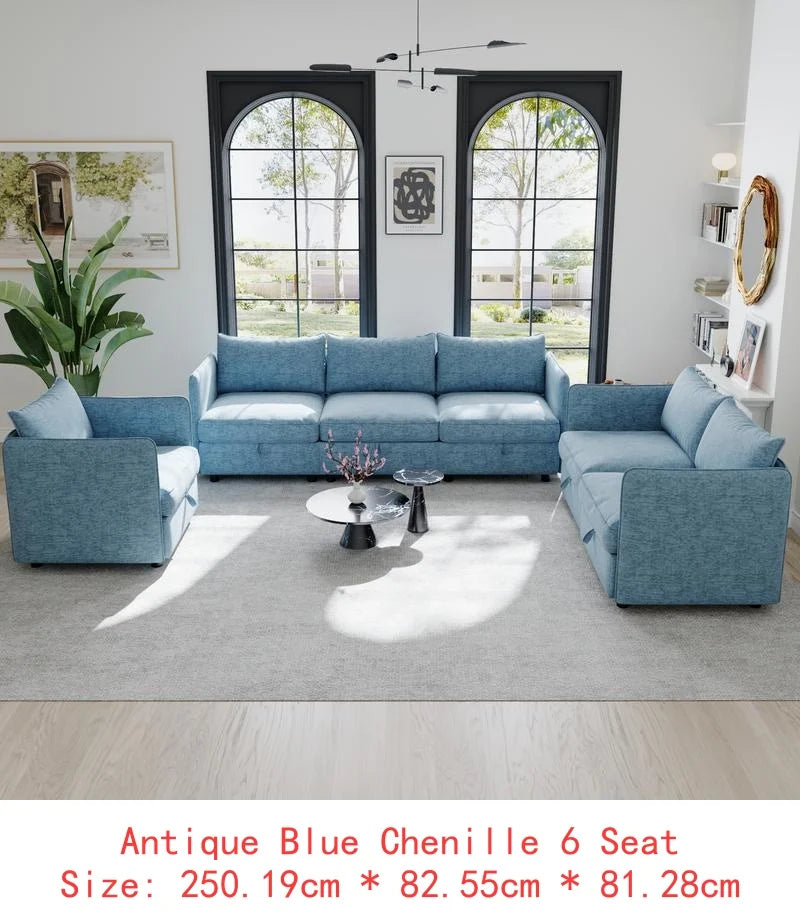 Sectional Sofa with Storage, Flexible Fabric Sleeper