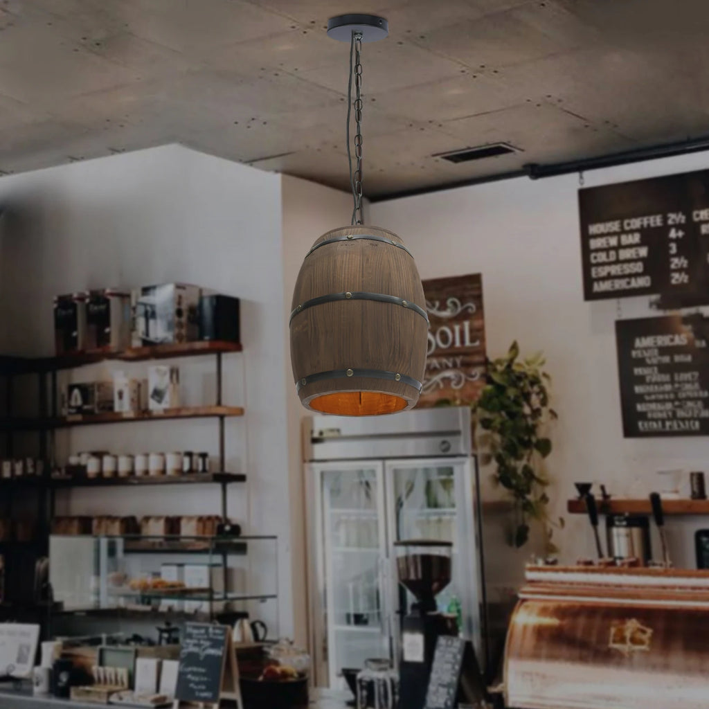 Wood Wine Barrel Pendant Light, Industrial Ceiling Lamp