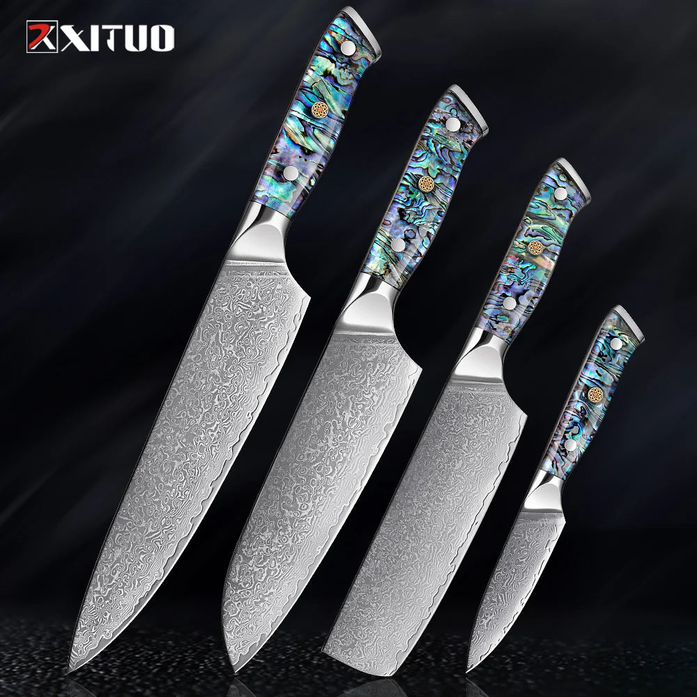 1-9 Pc. Damascus Steel Kitchen Knives Set Abalone Handle