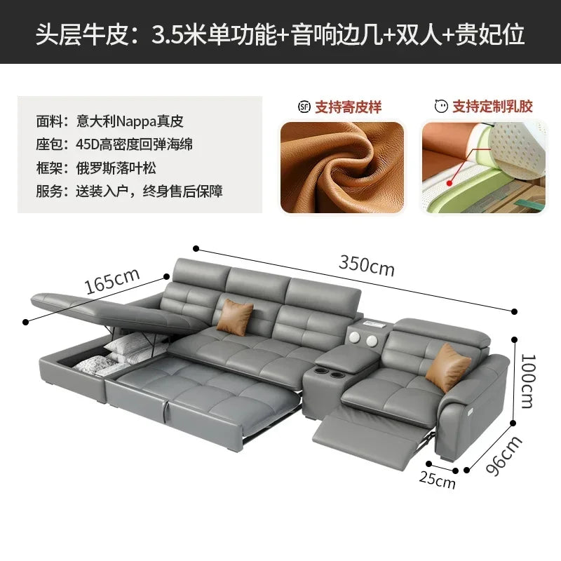 Genuine Leather Corner Sofa, Electric Reclining, Storage