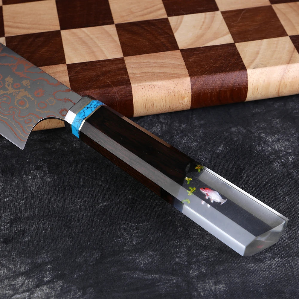 8 Inch Chef Knife 37 Layers Tricolor Copper Damascus Steel