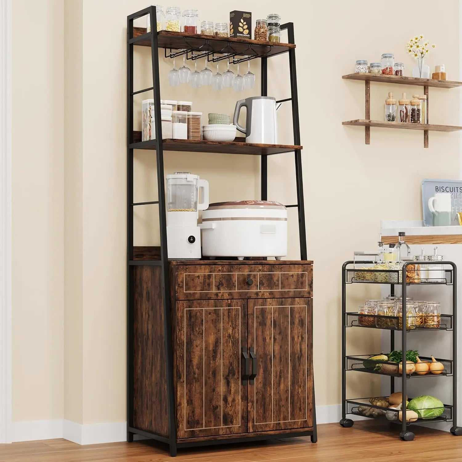 Bakers Rack with Cabinet 70.8" Microwave Stand