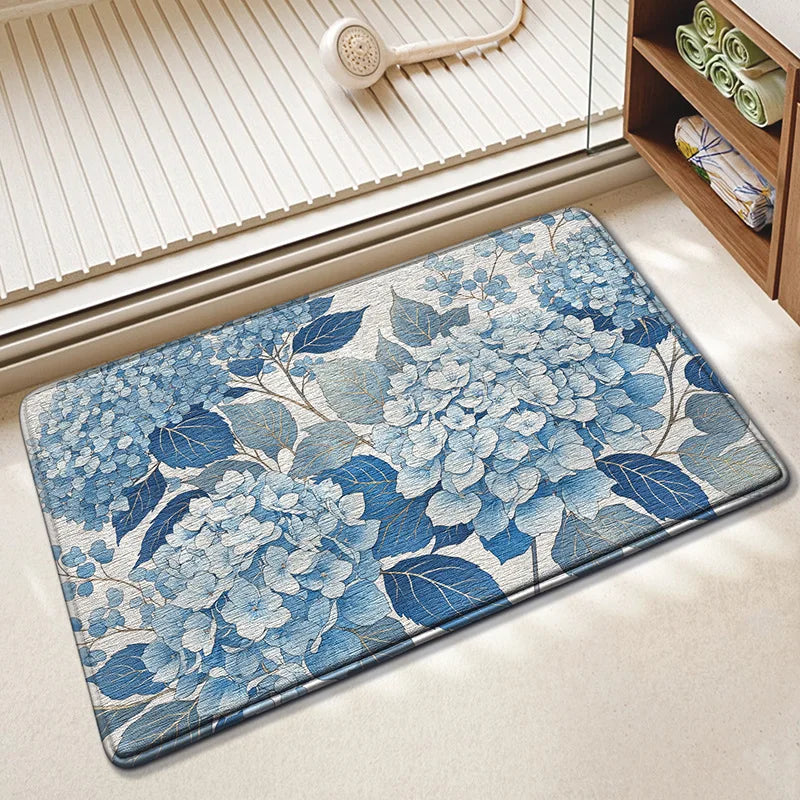 Floral Bath Mat Non-Slip Absorbent Quick Dry