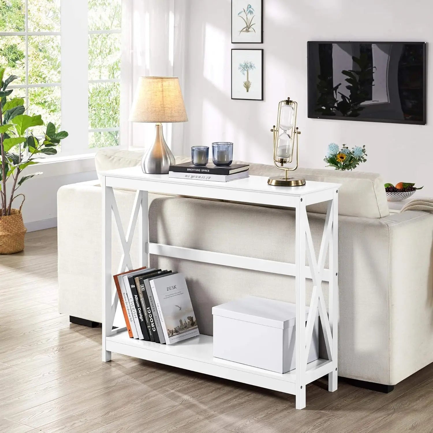 2-Tier Sofa Table Accent Table w/Storage Shelf