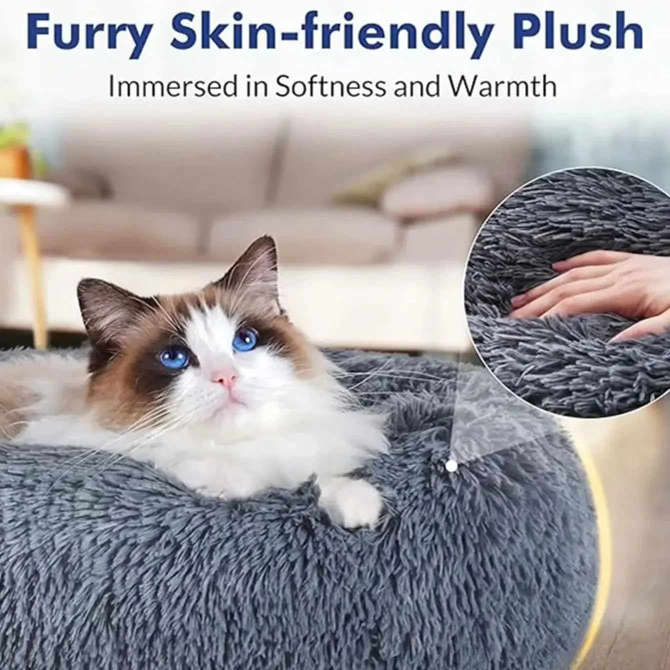 40-60cm. Round Pet Bed, Small Dog, Cat, Washable
