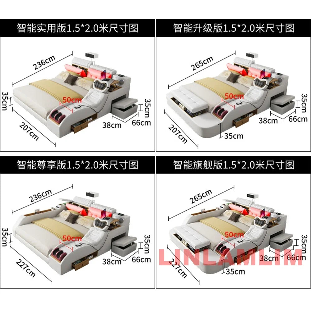 SMART BED 2 People, Ultimate Massage, Leather, Storage