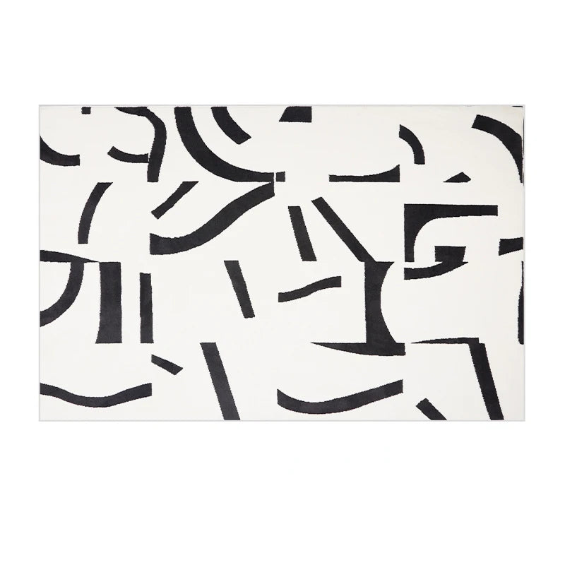 Fluffy, Soft, Plush Rugs, Black, White Lines, Washable