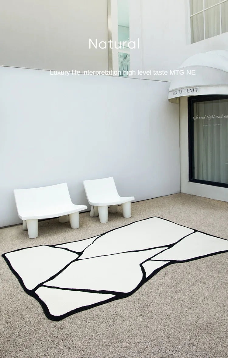 Fluffy, Soft, Plush Rugs, Black, White Lines, Washable