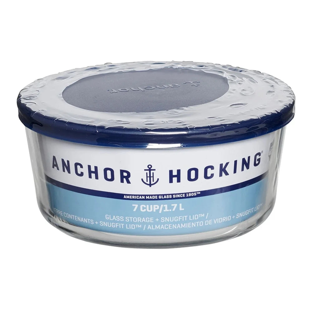 2 Pack 7 Cup Glass Food Storage Containers with SnugFit Lid Microwave Dishwasher Safe Round Kitchen Jars Healthy Durable