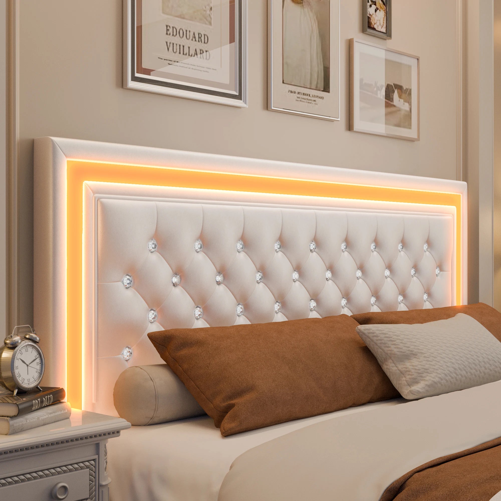 Queen Platform Bed Frame, 4 Drawers, LED Headboard