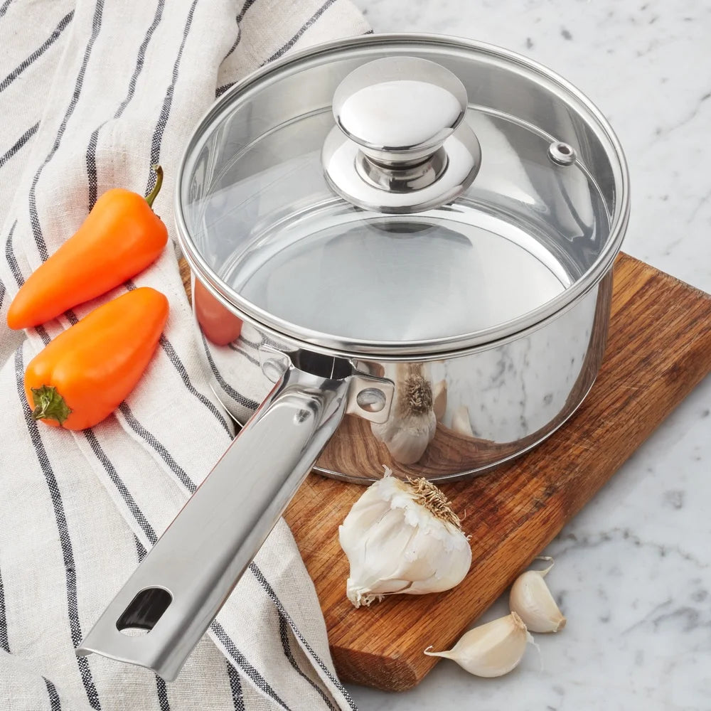 Stainless Steel Saucepan with Straining Lid, 1qt