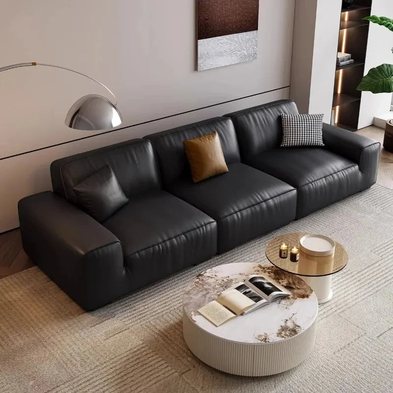 Leather Sofa, Straight Sectional for Living Room