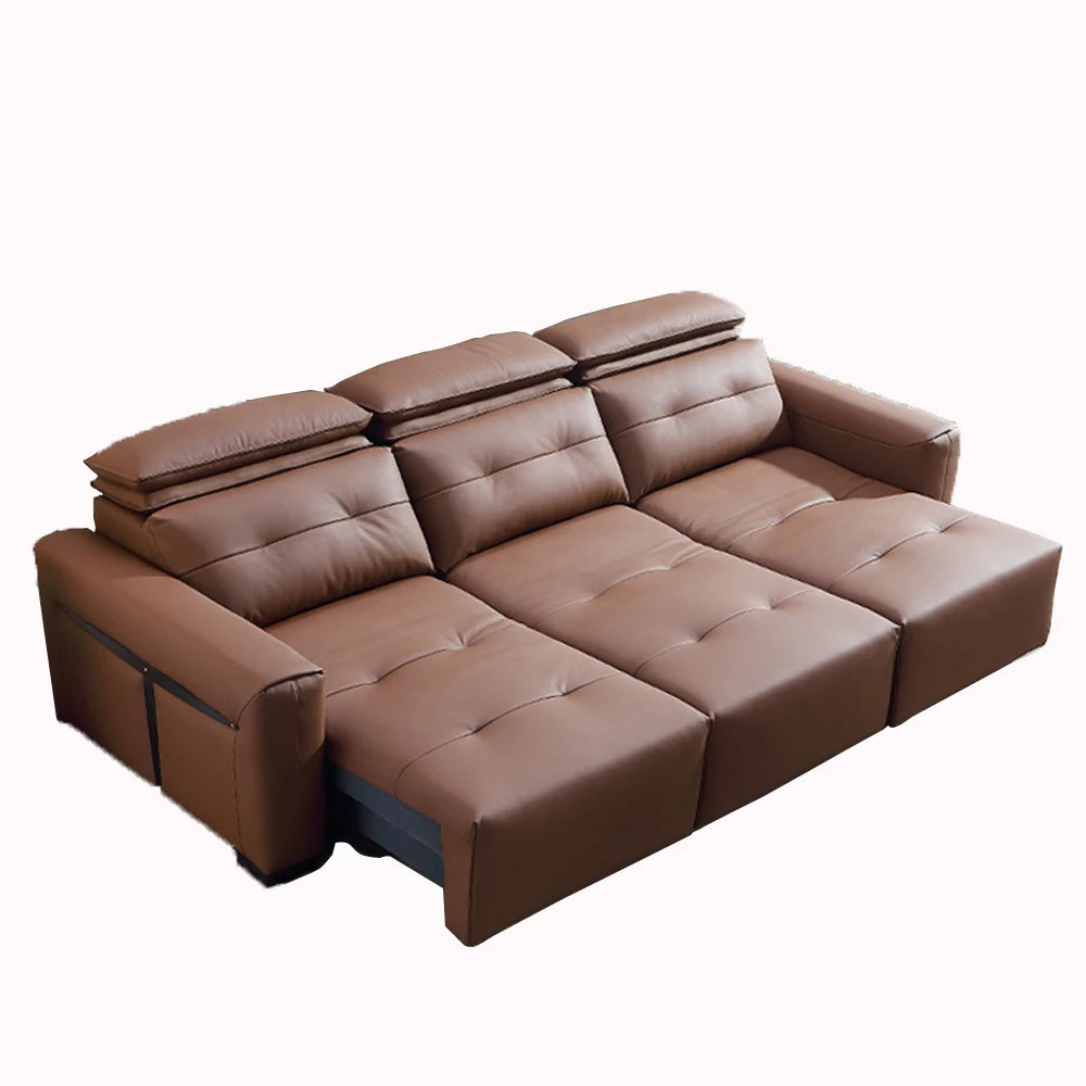 Leather Electric Convertible Sofa Bed, Adjustable Headrest