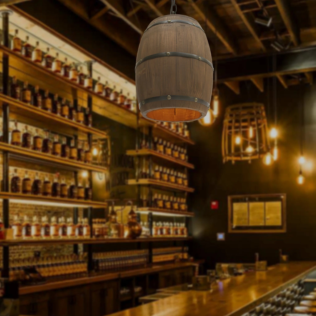 Wood Wine Barrel Pendant Light, Industrial Ceiling Lamp