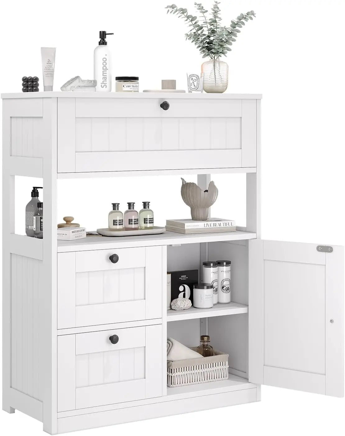 bathroom storage cabinet with 1 door and 3 drawers