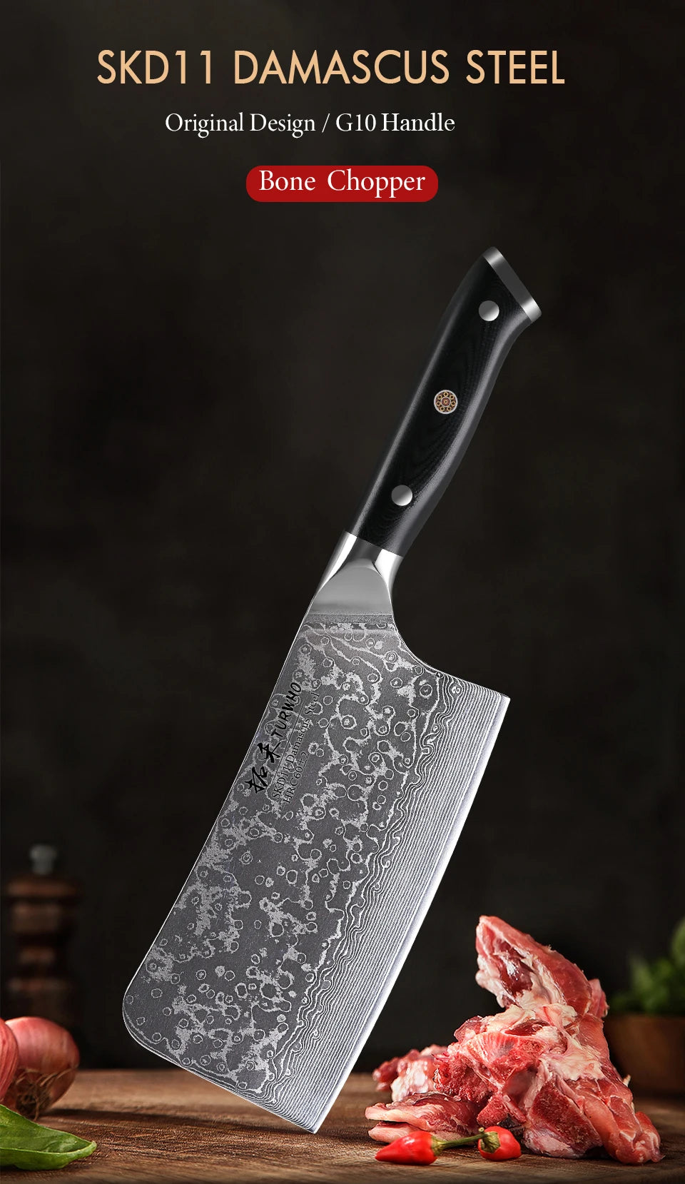 7" Bone Chopper Knife 67 Layers Japanese Damascus Steel