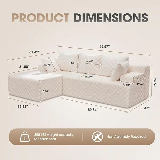 L-Shaped 3-Seat Sectional Sofa, Storage Modules