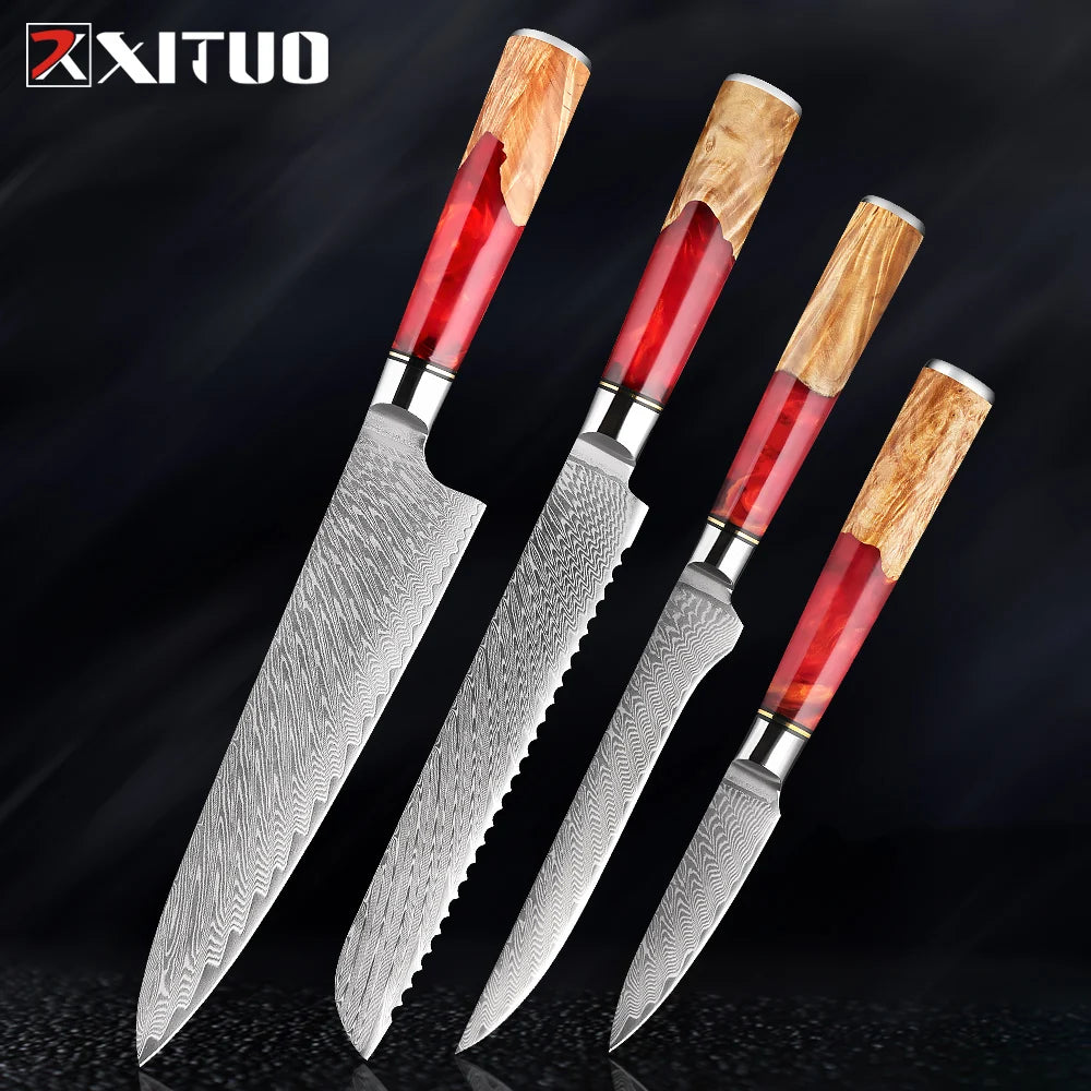 1-9Piece Damascus Steel Kitchen Knives Set