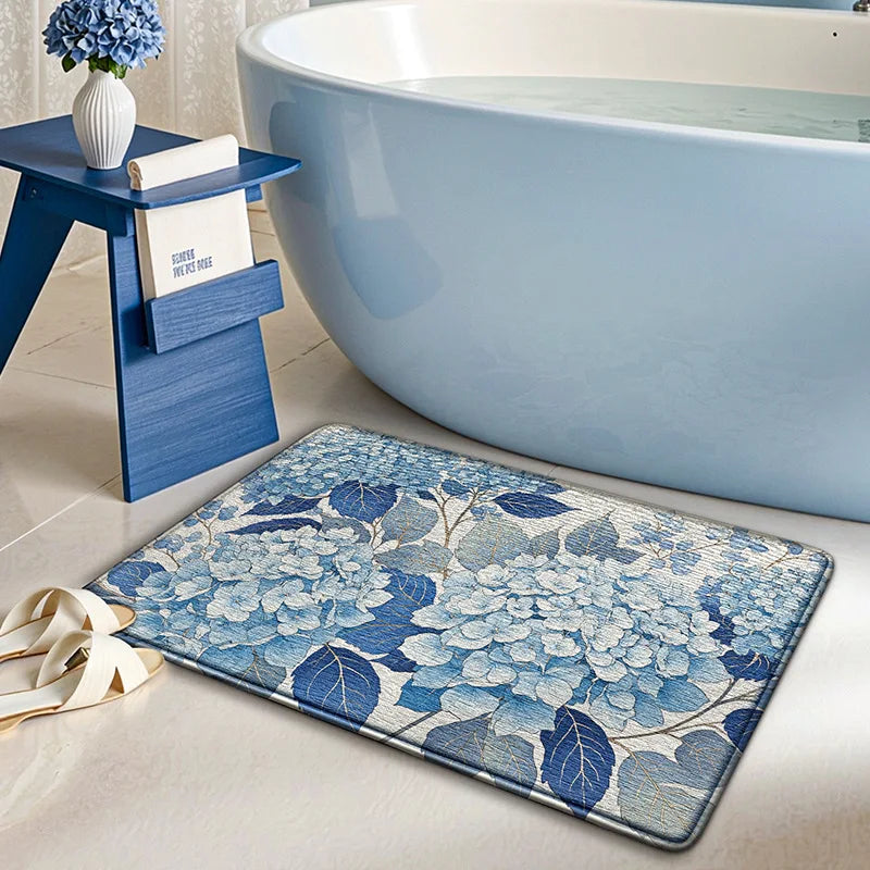 Floral Bath Mat Non-Slip Absorbent Quick Dry