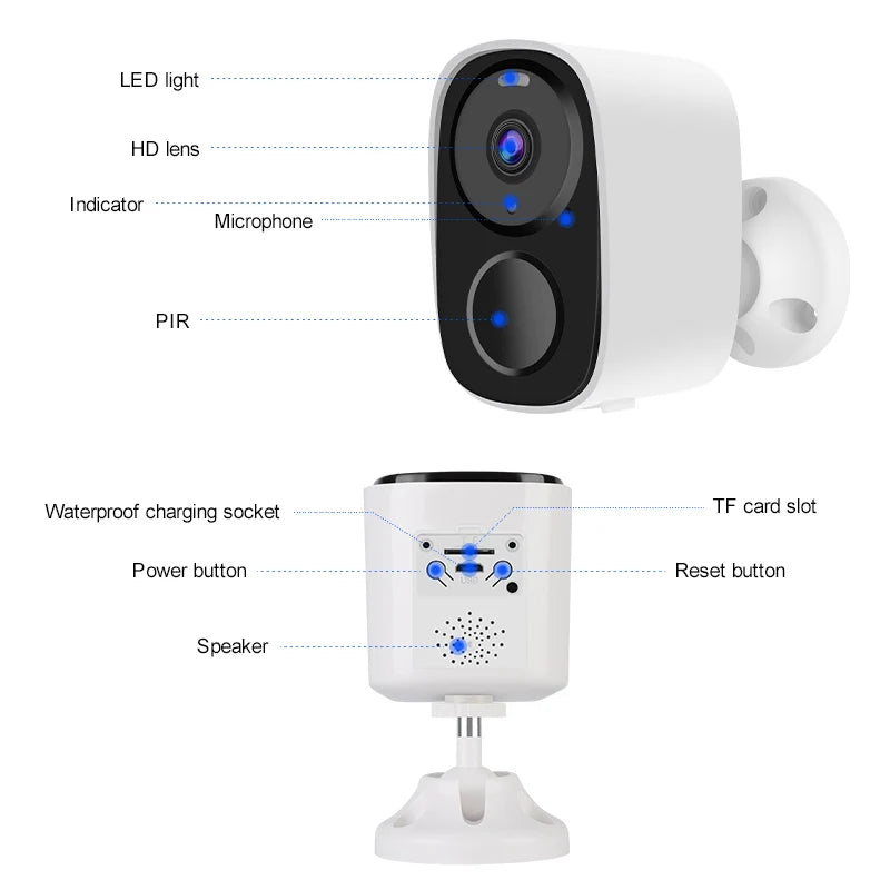 Wireless Solar-Powered Security Camera, PIR Motion Alarm