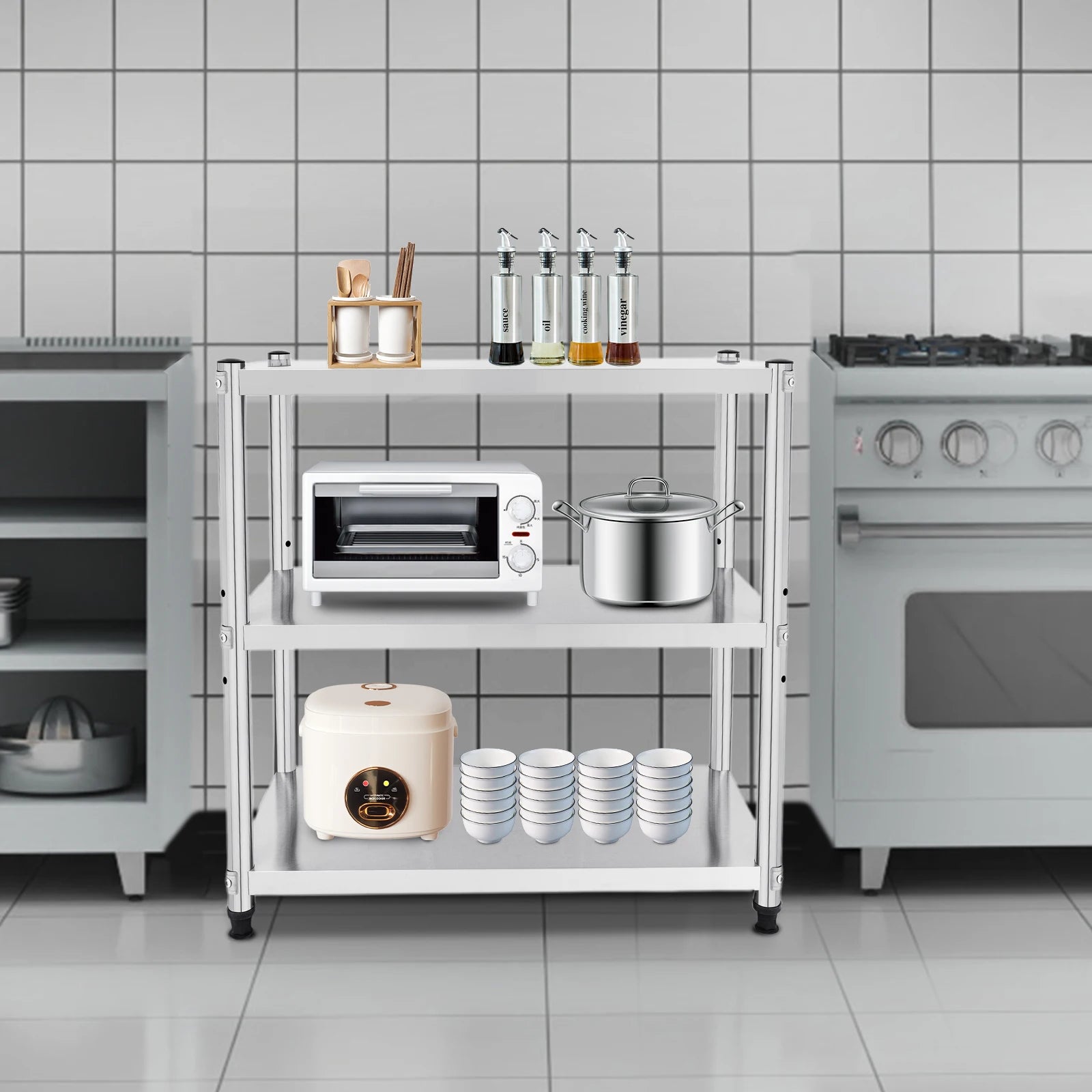 3-Tier 201 Stainless Steel Adjustable Storage Rack