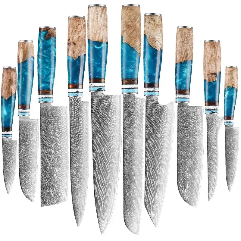 1-10pcs Japanese Damascus Kitchen Knives Set
