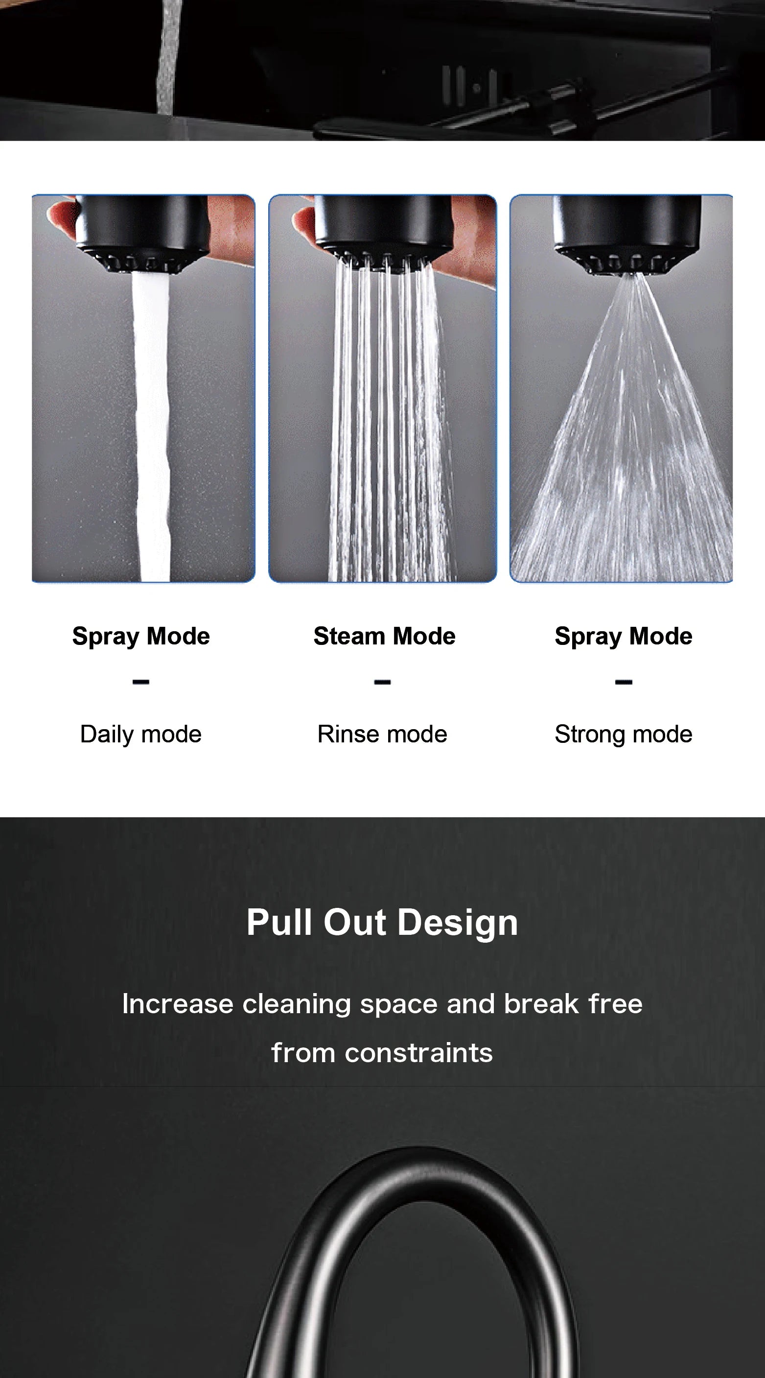 kitchen faucet, single handle, touch control, 3-function spray