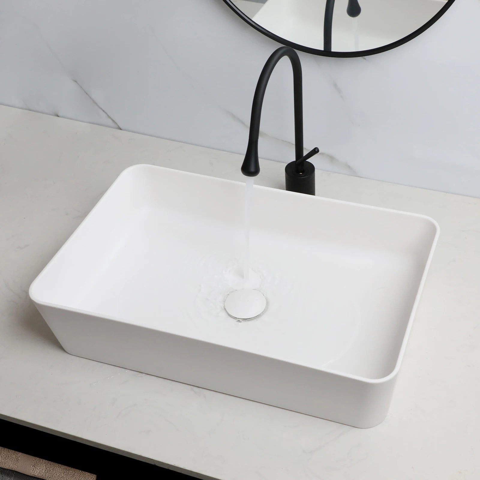 Blue Vessel Sink Deck Mounted, One Handle Faucet, Drain Set