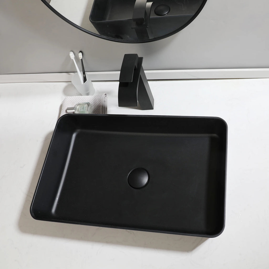 Blue Vessel Sink Deck Mounted, One Handle Faucet, Drain Set
