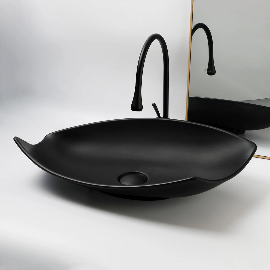 Blue Vessel Sink Deck Mounted, One Handle Faucet, Drain Set