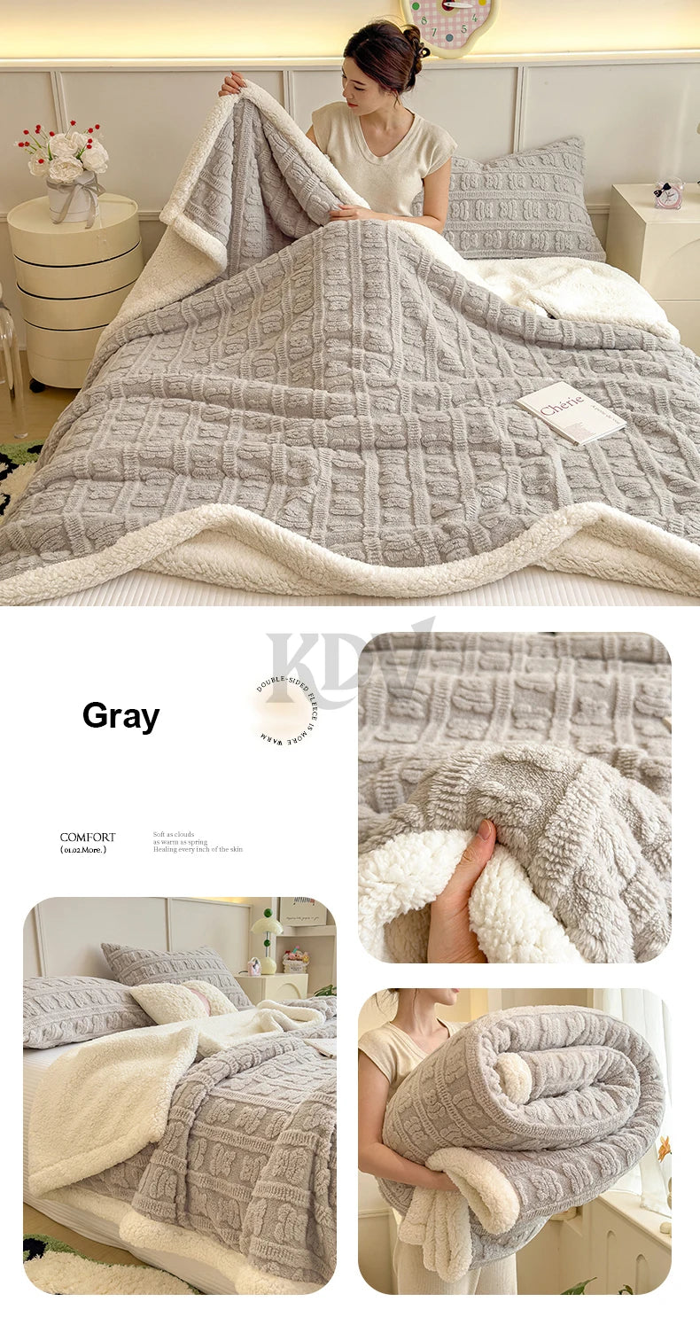 Imitation Lambs Wool Jacquard Blankets, 6 Colors