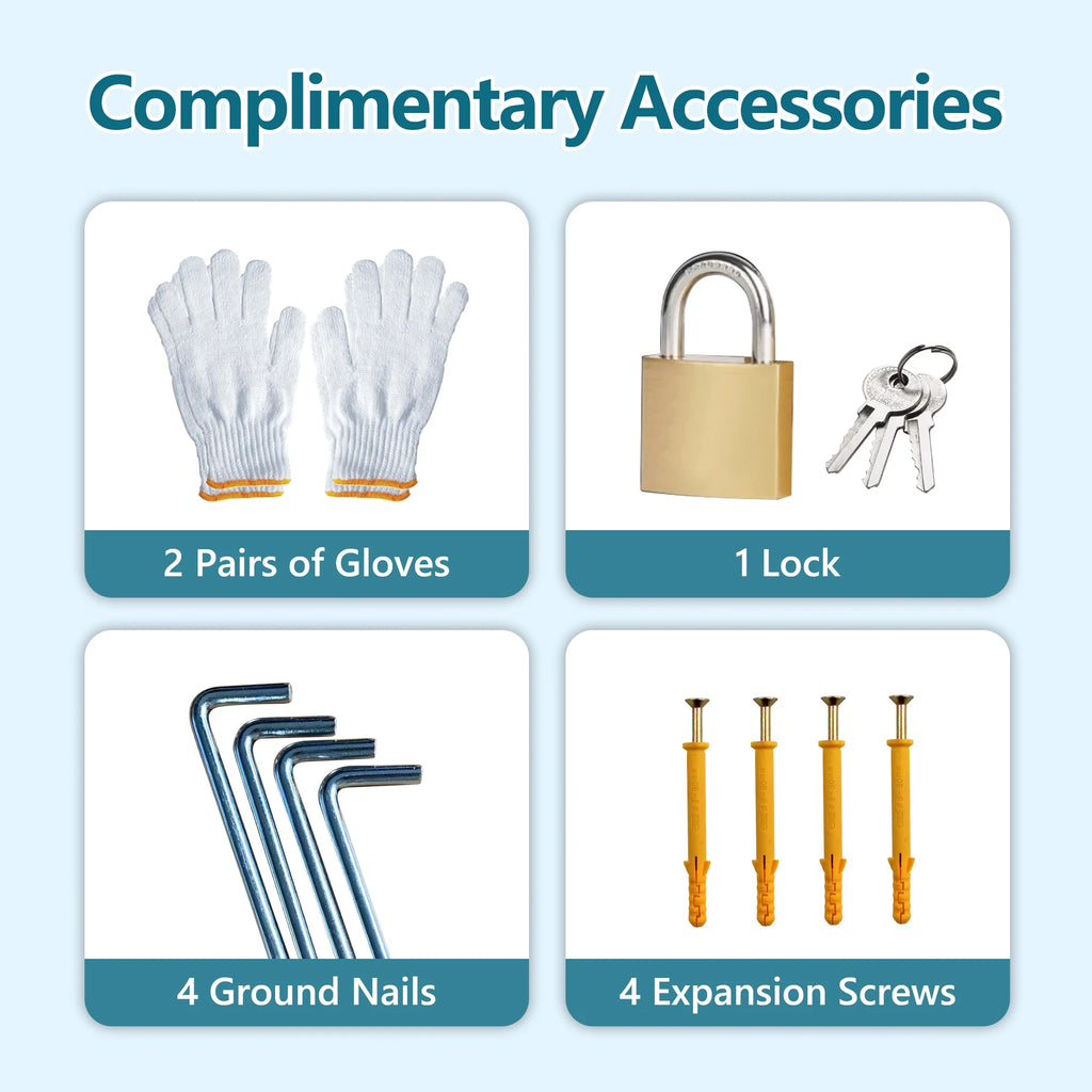 4x10 FT Galvanized Steel Shed, Lockable Storage, Windows