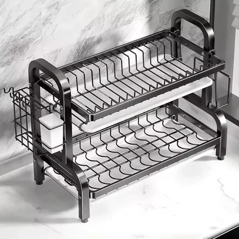 Stainless Steel Dish Rack 2-Tier, Drainboard & Utensil Holder