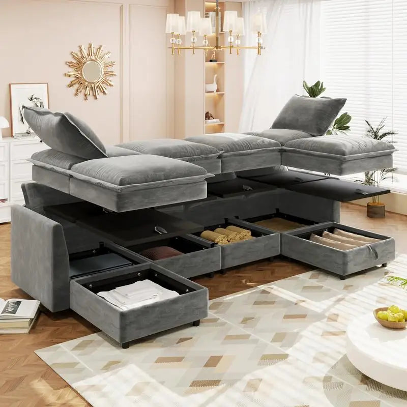 6-Piece Modular Sofa Bed with Storage