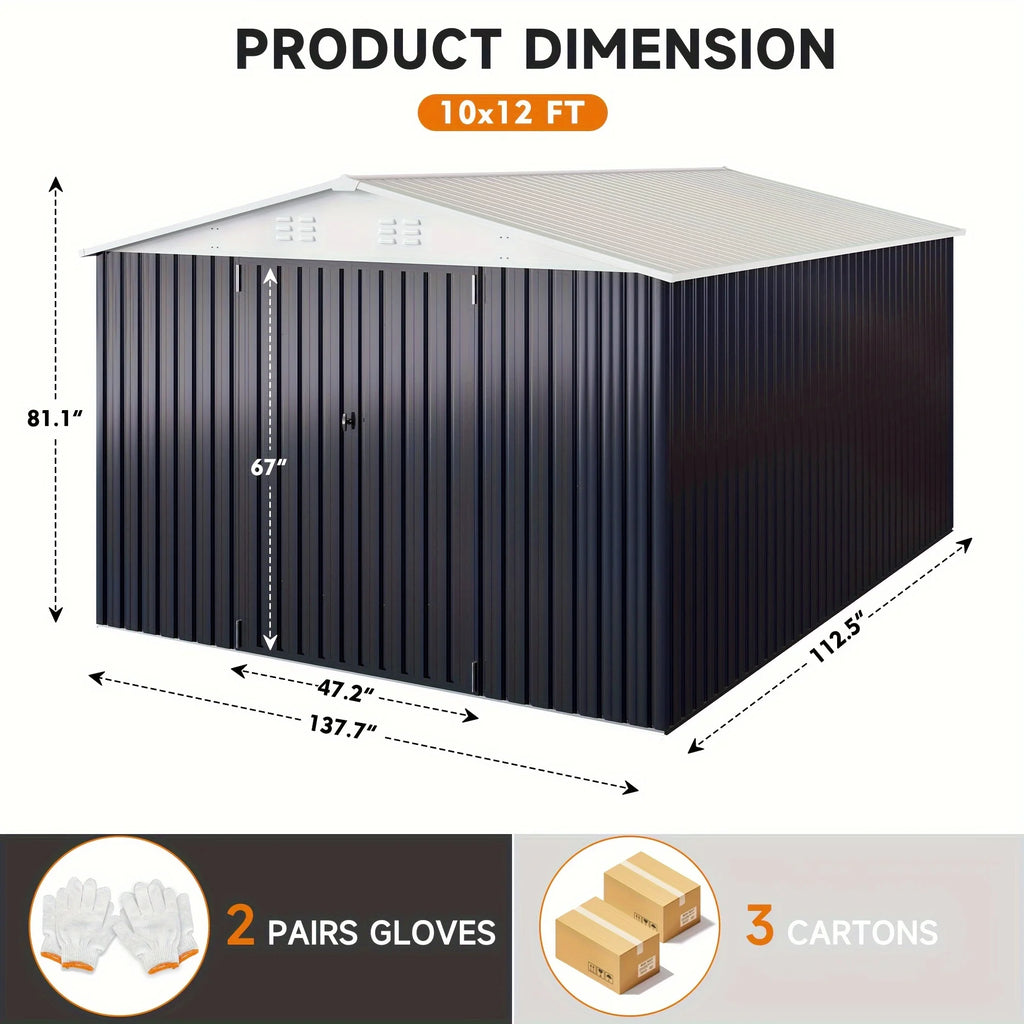 10x10~12x18FT Outdoor Metal Storage Shed w/ Lockable Door