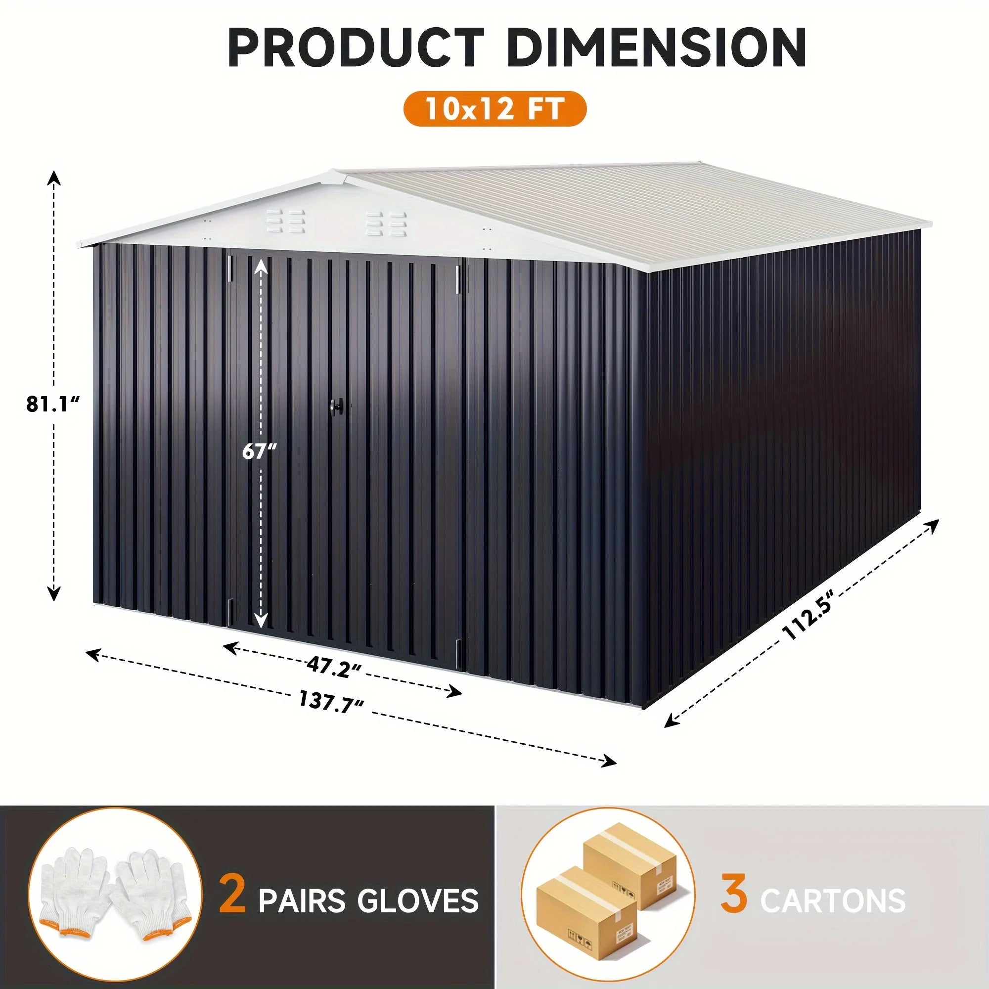 10x10~12x18FT Outdoor Metal Storage Shed w/ Lockable Door