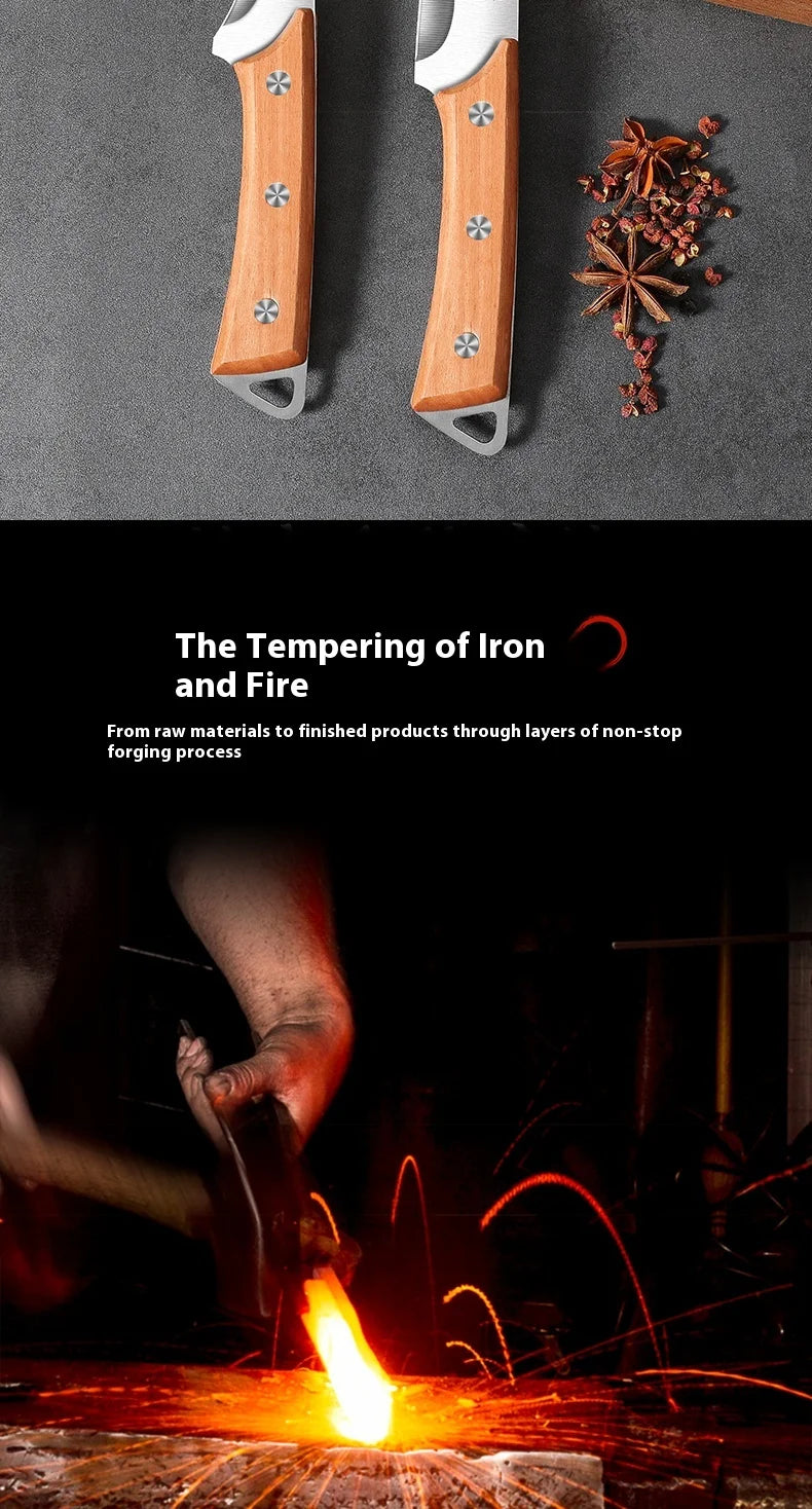 Forged Fillet Boning Knife, Meat Cleaver, Wooden Handles