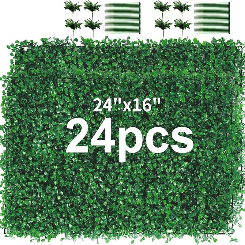 12pcs 24pcs Artificial Plants Grass Wall Panel Boxwood Hedge Greenery Privacy Fence Panel Grass for Indoor Home Garden Wedding