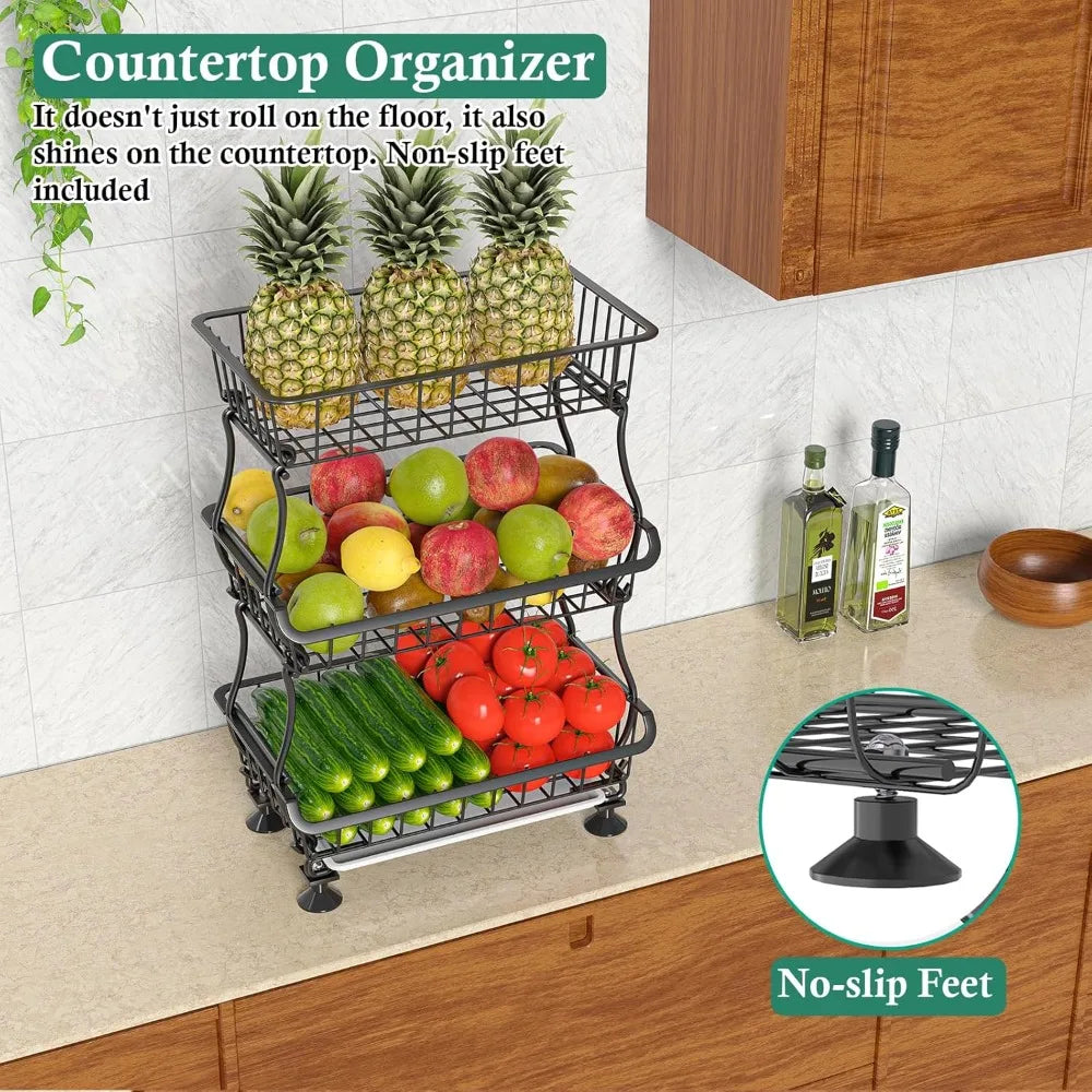 Portable Floor Organizer, Stackable Wire Pantry Baskets